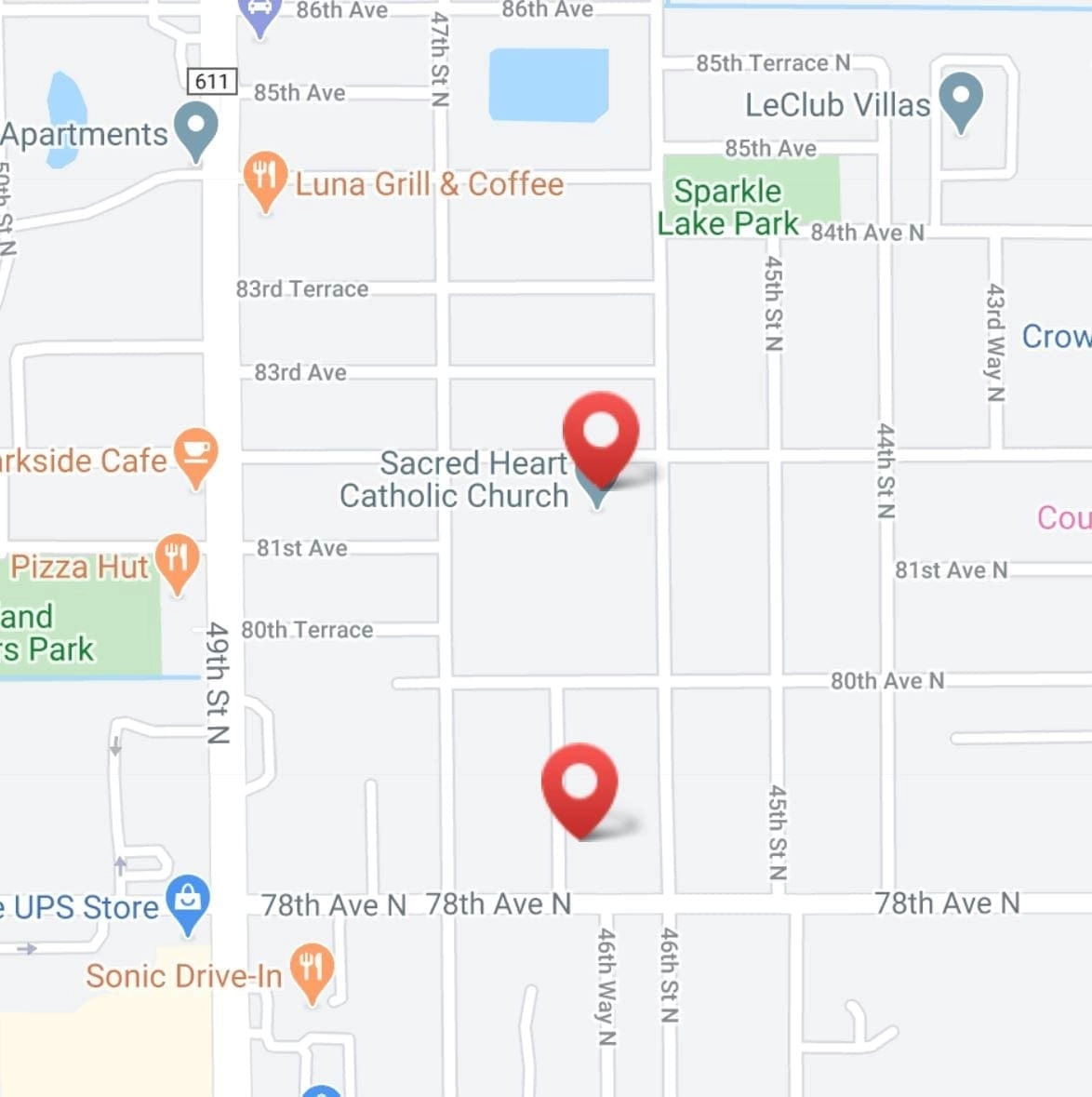 Sacred Heart Festival location map and address at 4661 82nd Avenue North, Pinellas Park, Florida